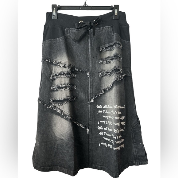 Black Distressed Look Denim Medium Skirt - Picture 1 of 6
